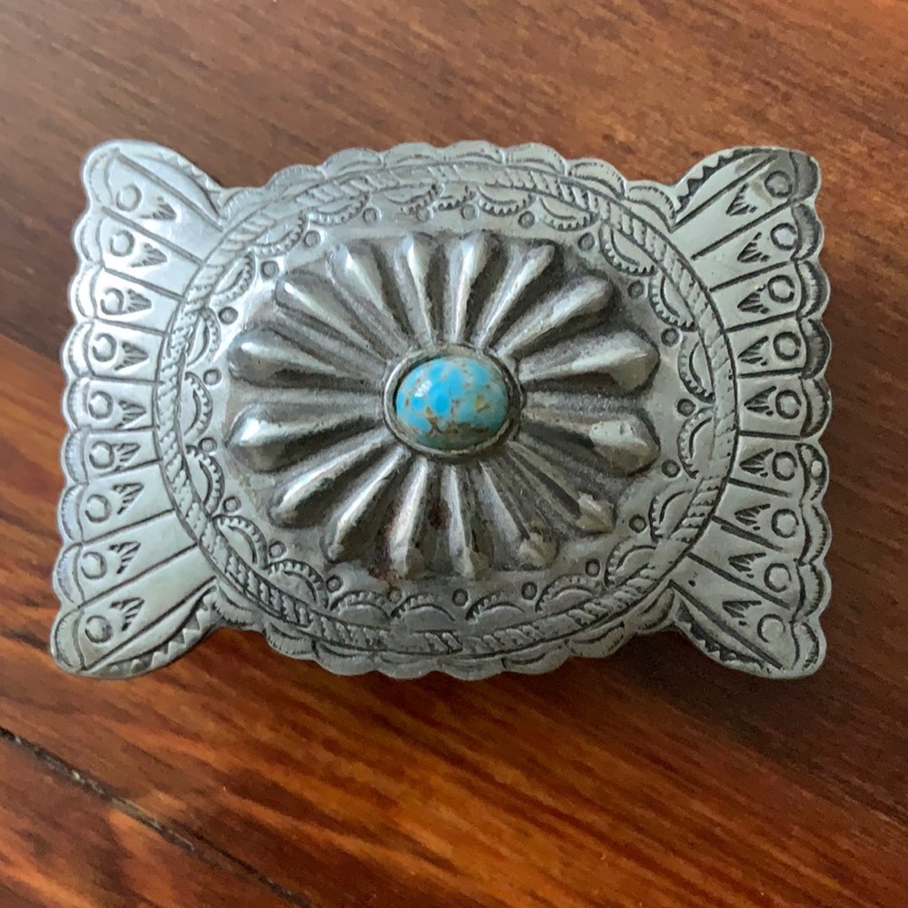 Silver Alloy and Turquoise Belt Buckle
